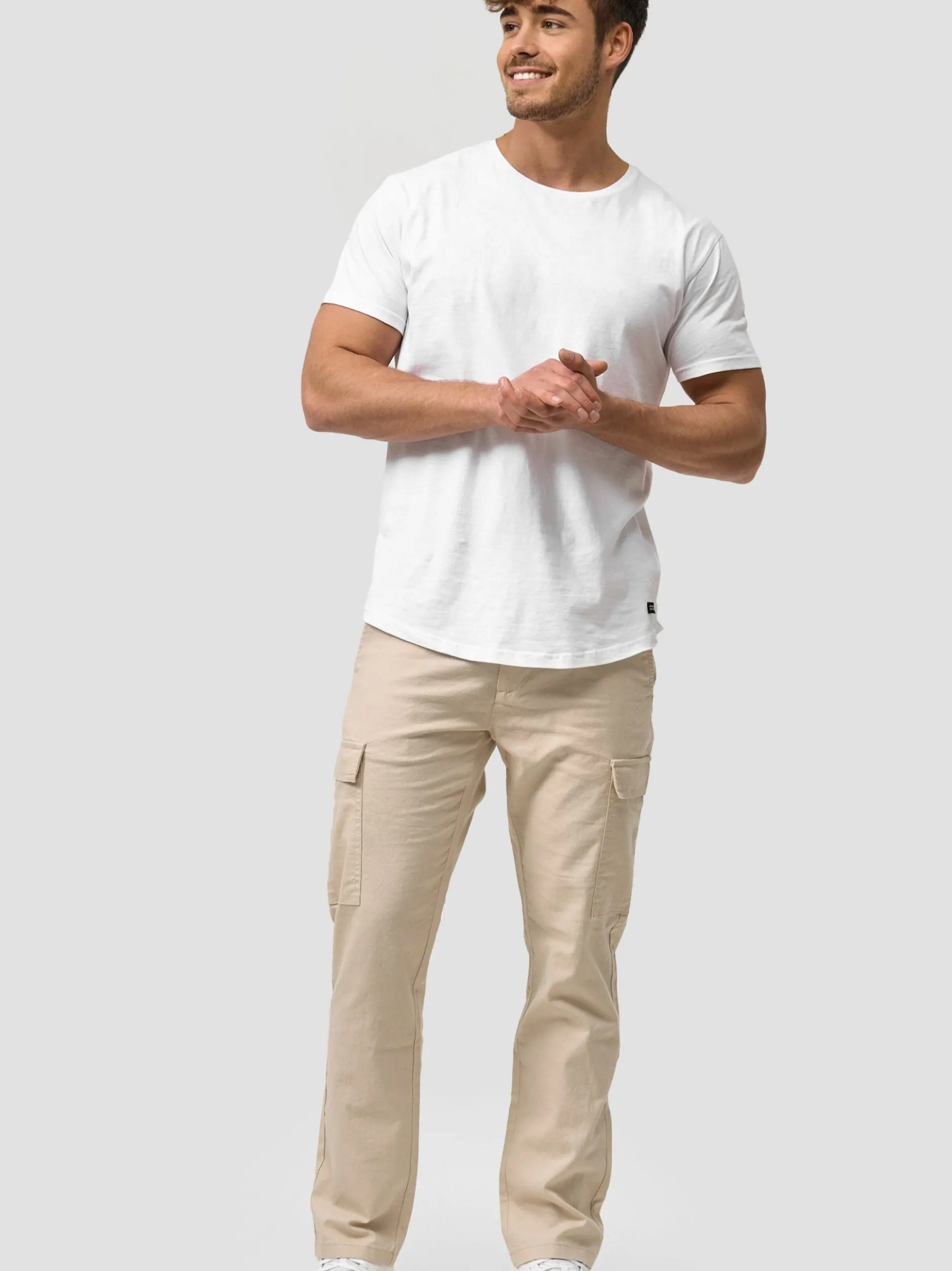 Indicode Herren Leinenhose Cargo - Leonardo in beige sand
