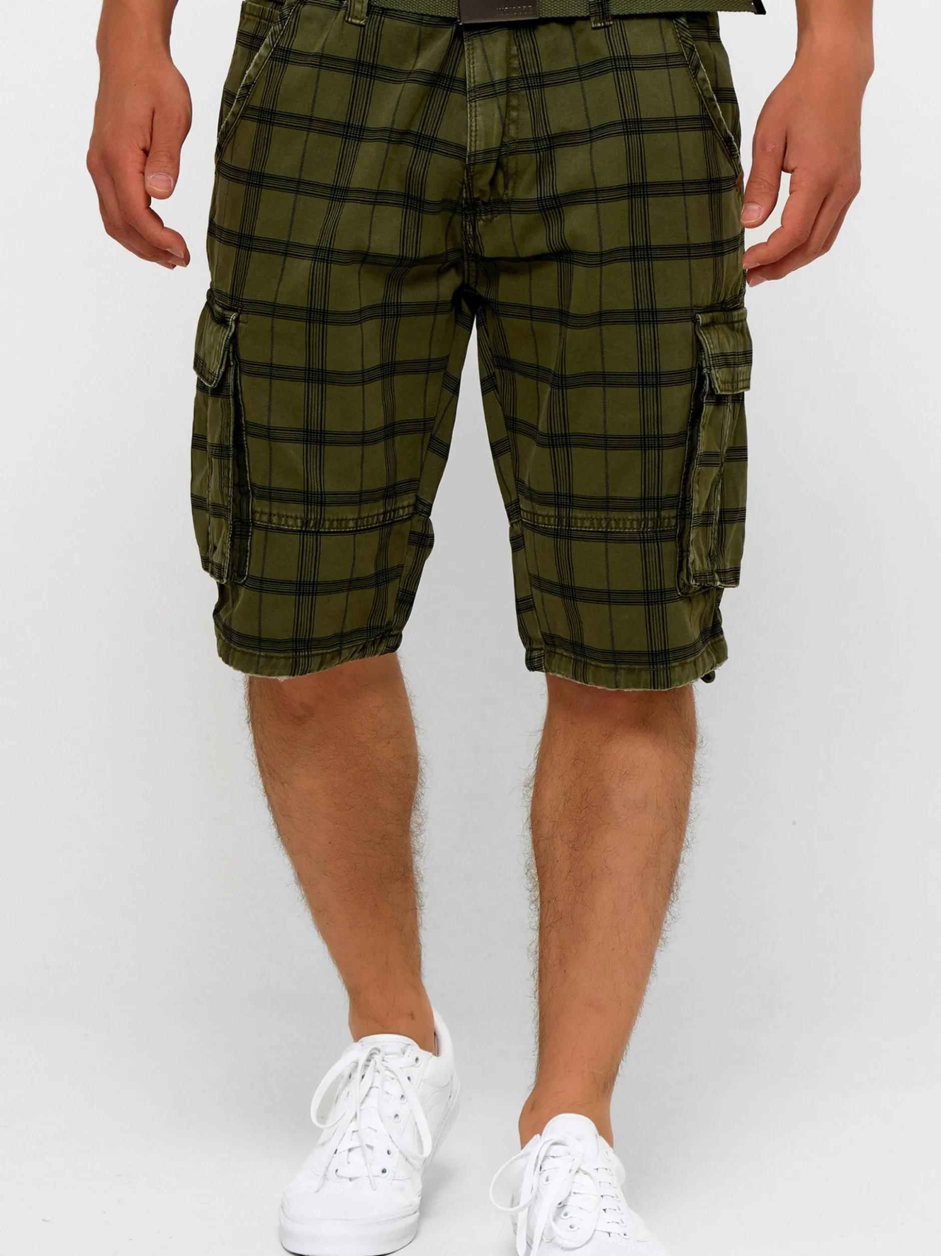 Indicode Herren Shorts Cargo - Blixt in grün mehrfarbig