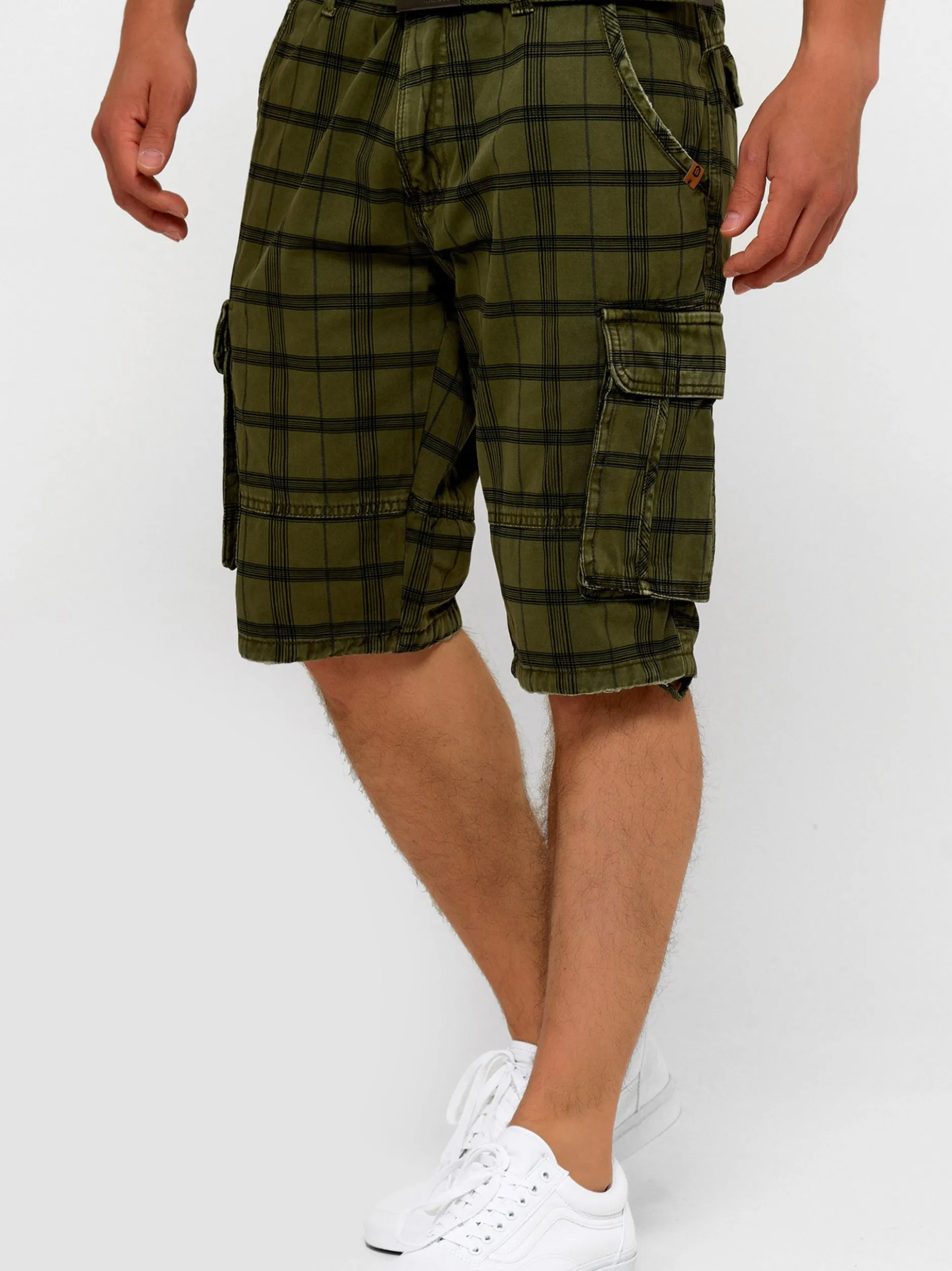 Indicode Herren Shorts Cargo - Blixt in grün mehrfarbig