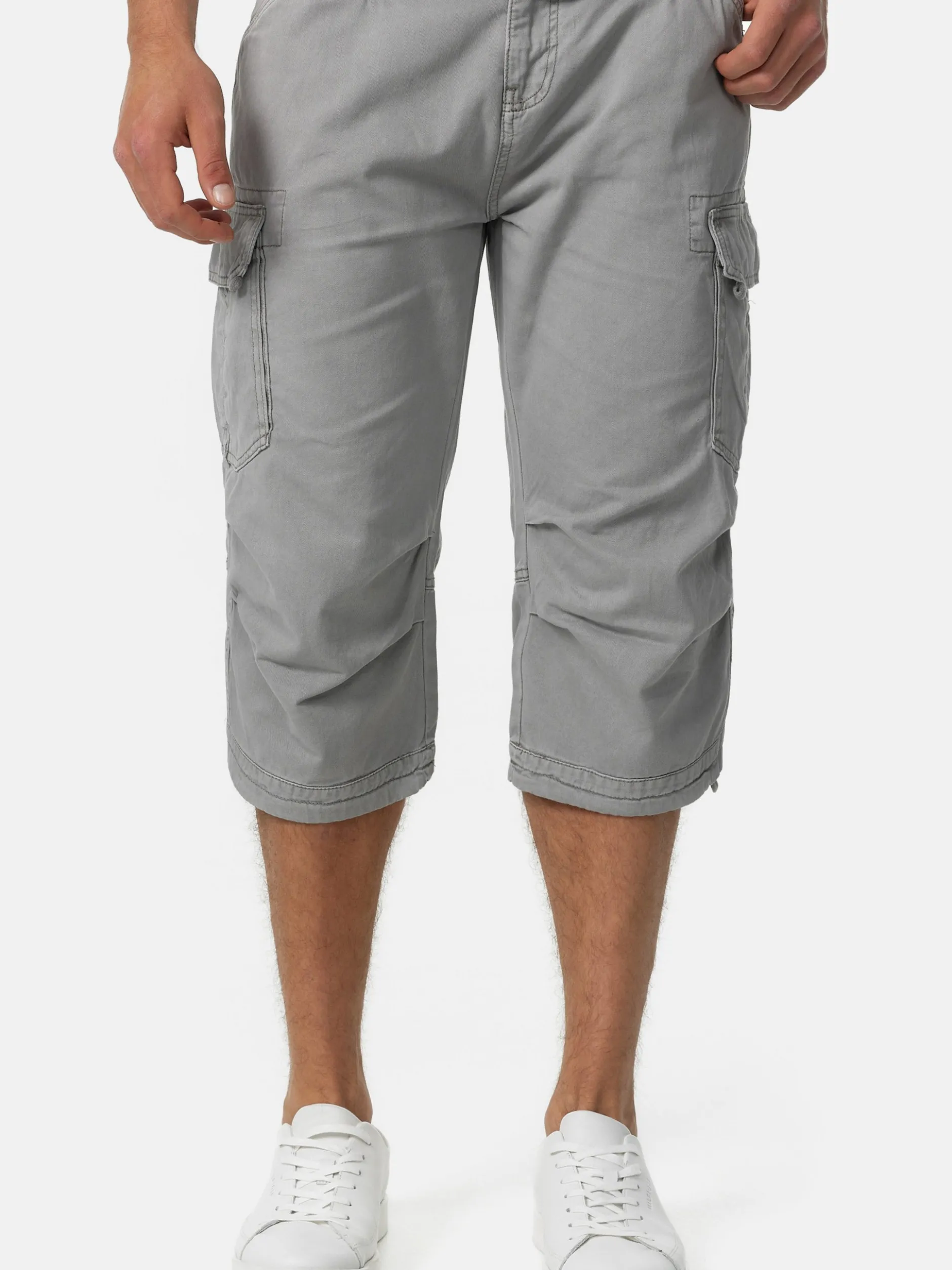 Indicode Herren Shorts Cargo - Nicolas Check in hellgrau grau