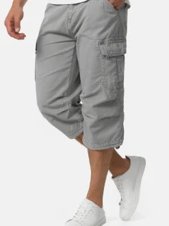 Indicode Herren Shorts Cargo - Nicolas Check in hellgrau grau