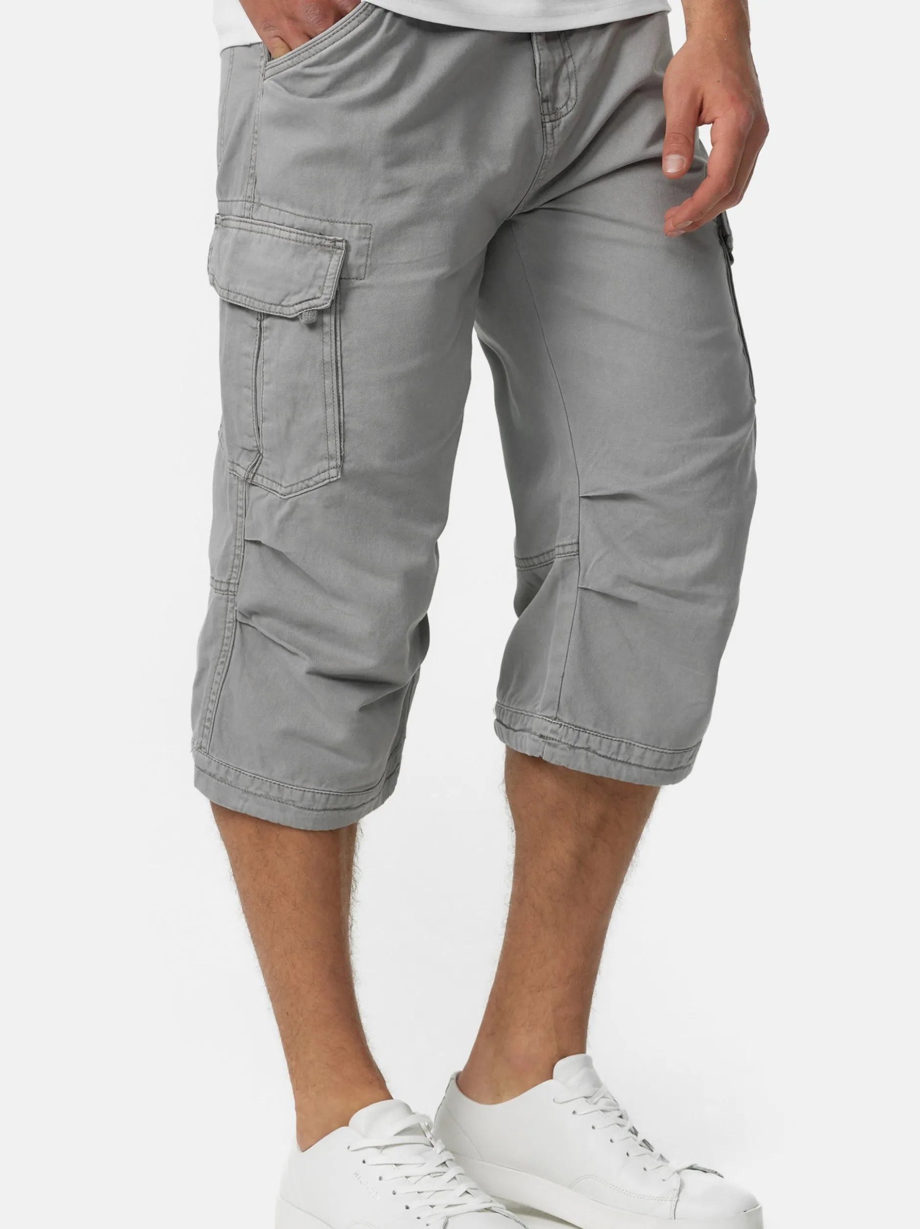 Indicode Herren Shorts Cargo - Nicolas Check in hellgrau grau