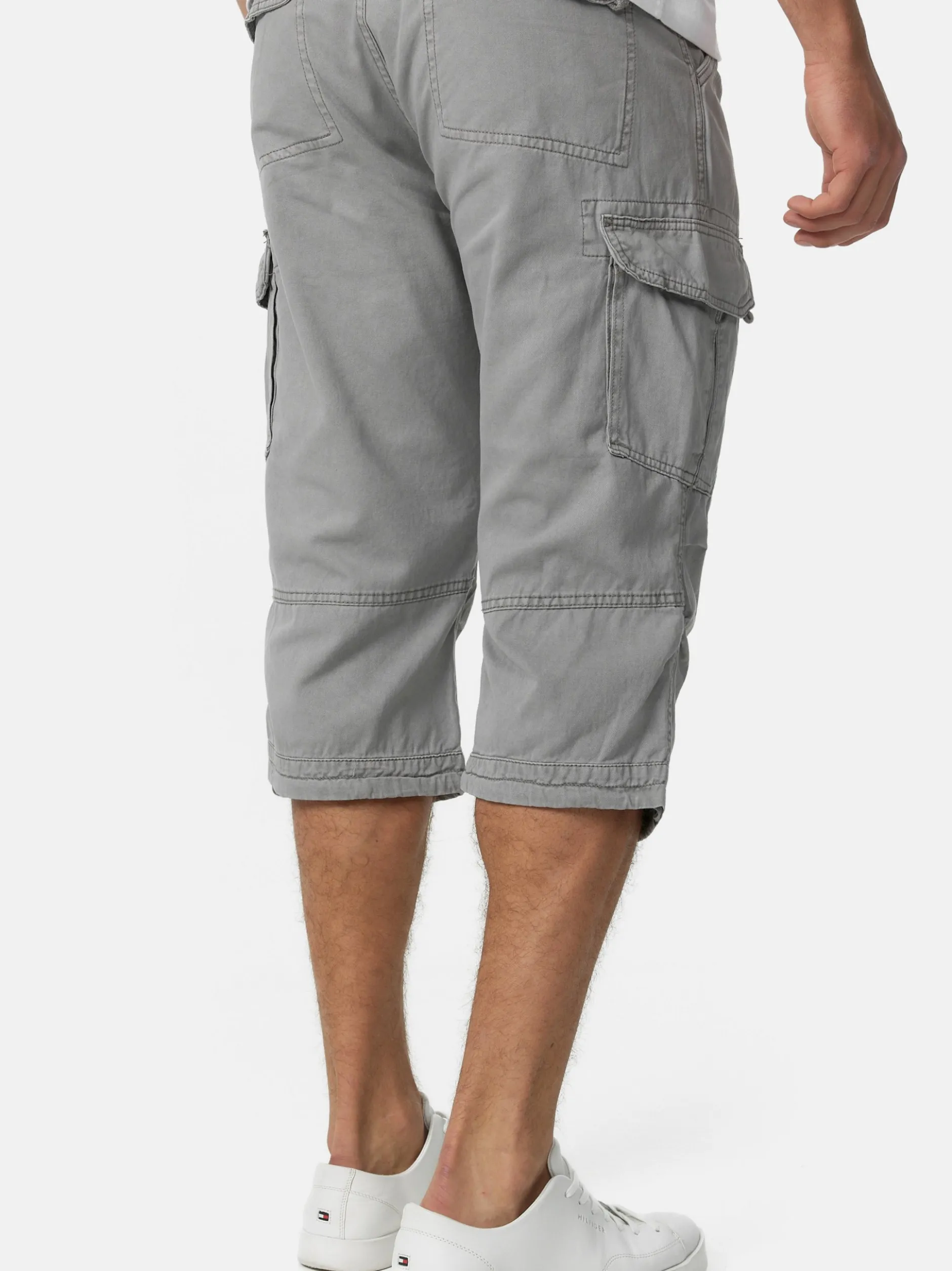 Indicode Herren Shorts Cargo - Nicolas Check in hellgrau grau