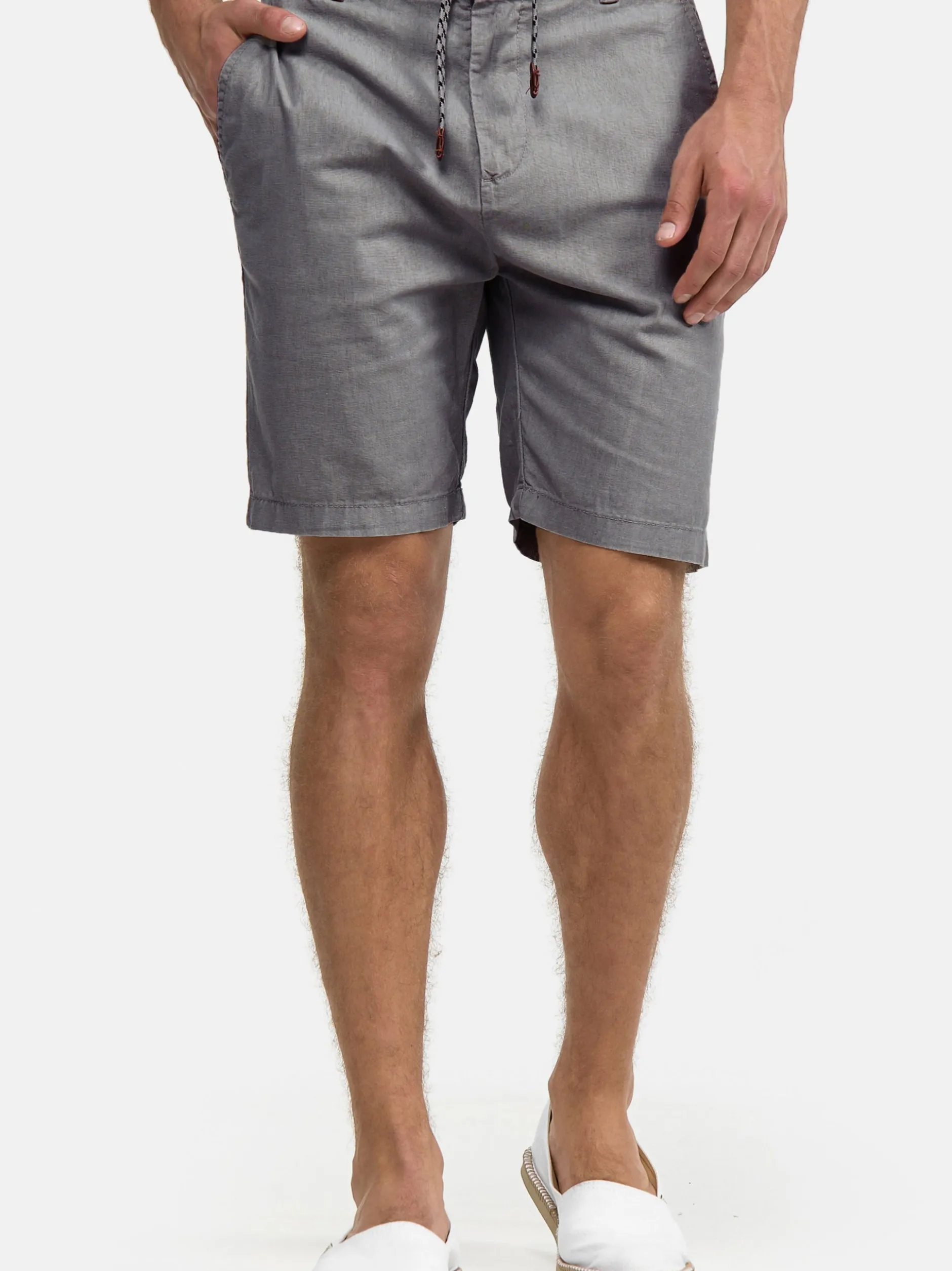Indicode Herren Shorts Leinen - Bowmanville in hellgrau grau