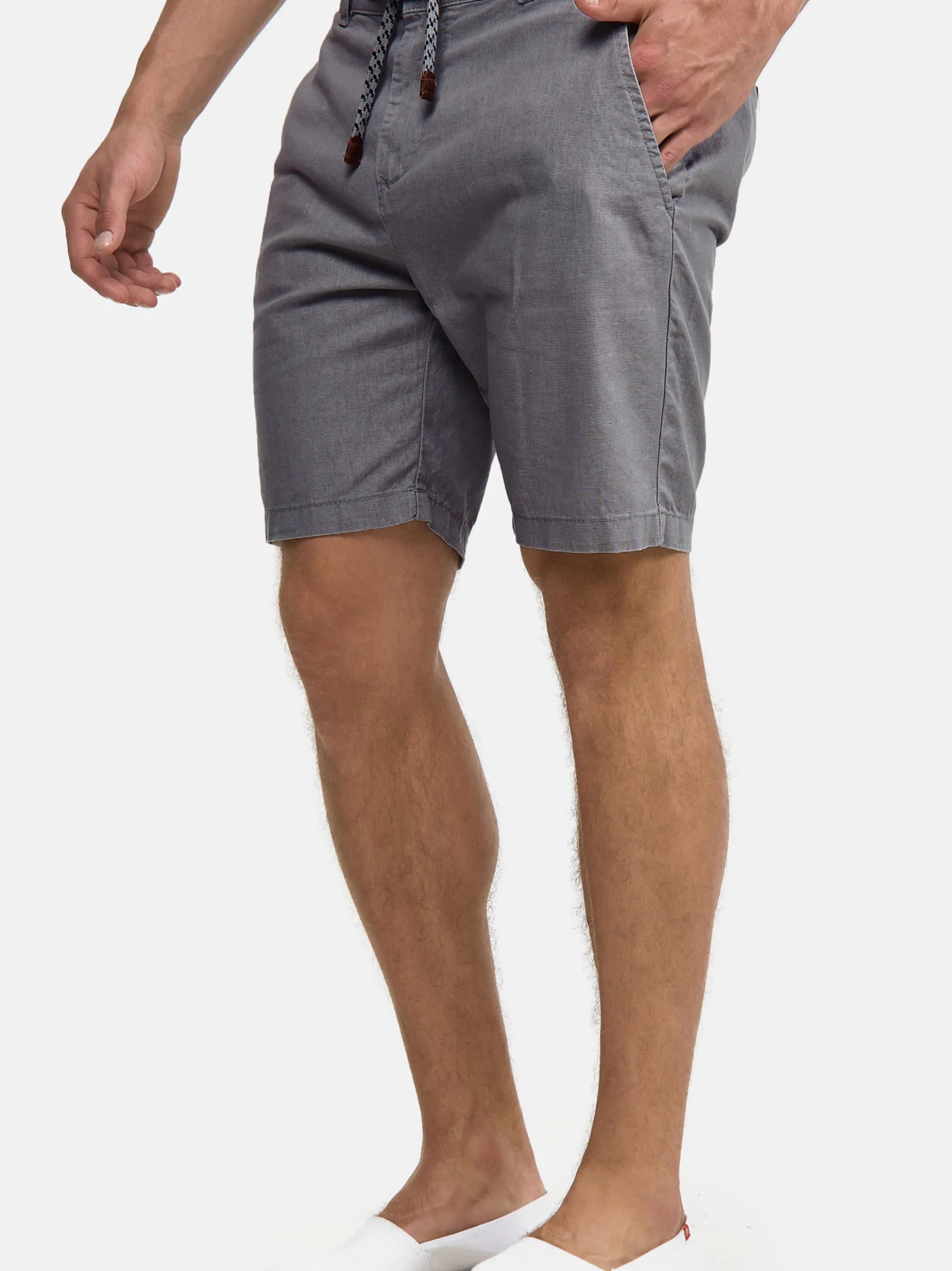 Indicode Herren Shorts Leinen - Bowmanville in hellgrau grau