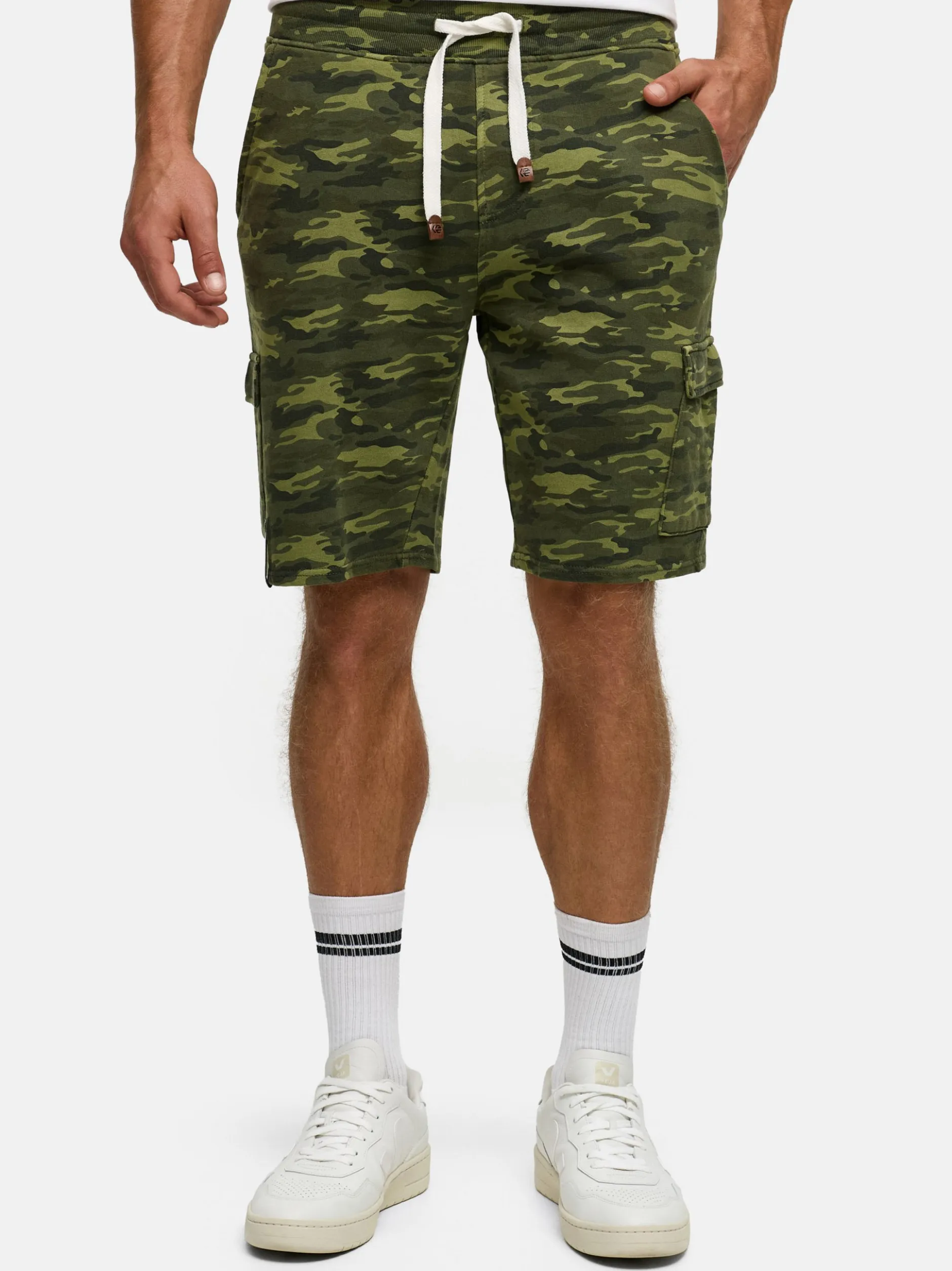 Indicode Herren Shorts Sweat - White Rock in khaki