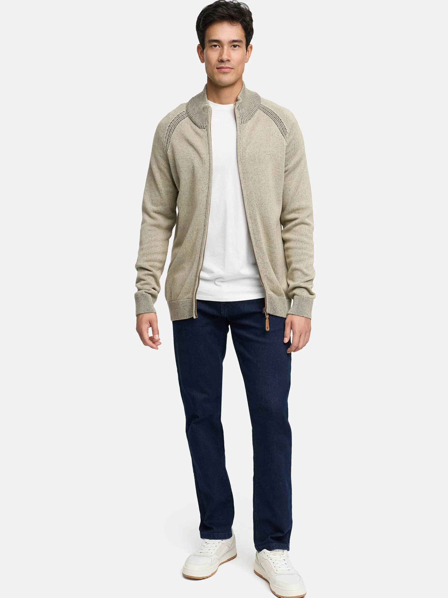 Indicode Herren Strickjacke - INMassum Cardigan in beige grau