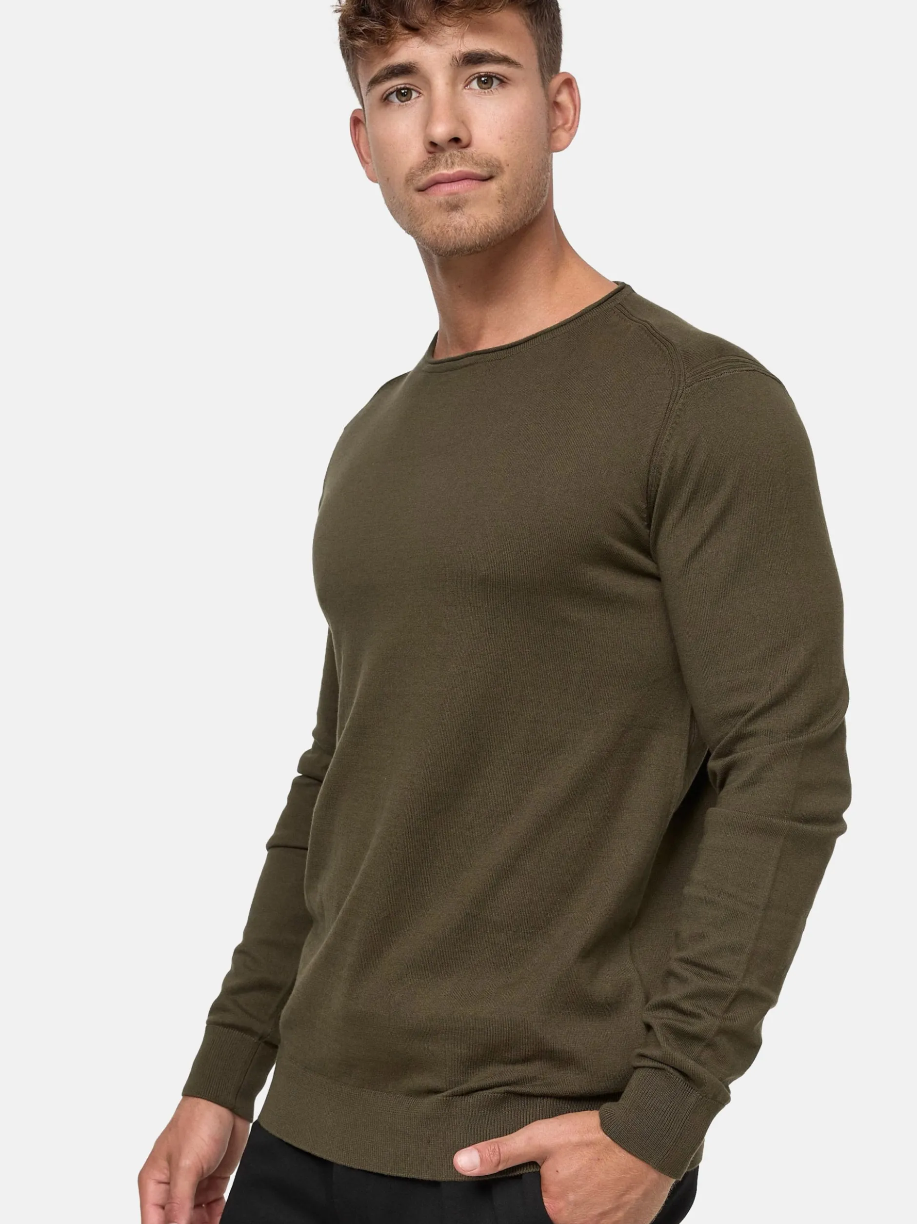 Indicode Herren Strickpullover - Gamal in khaki