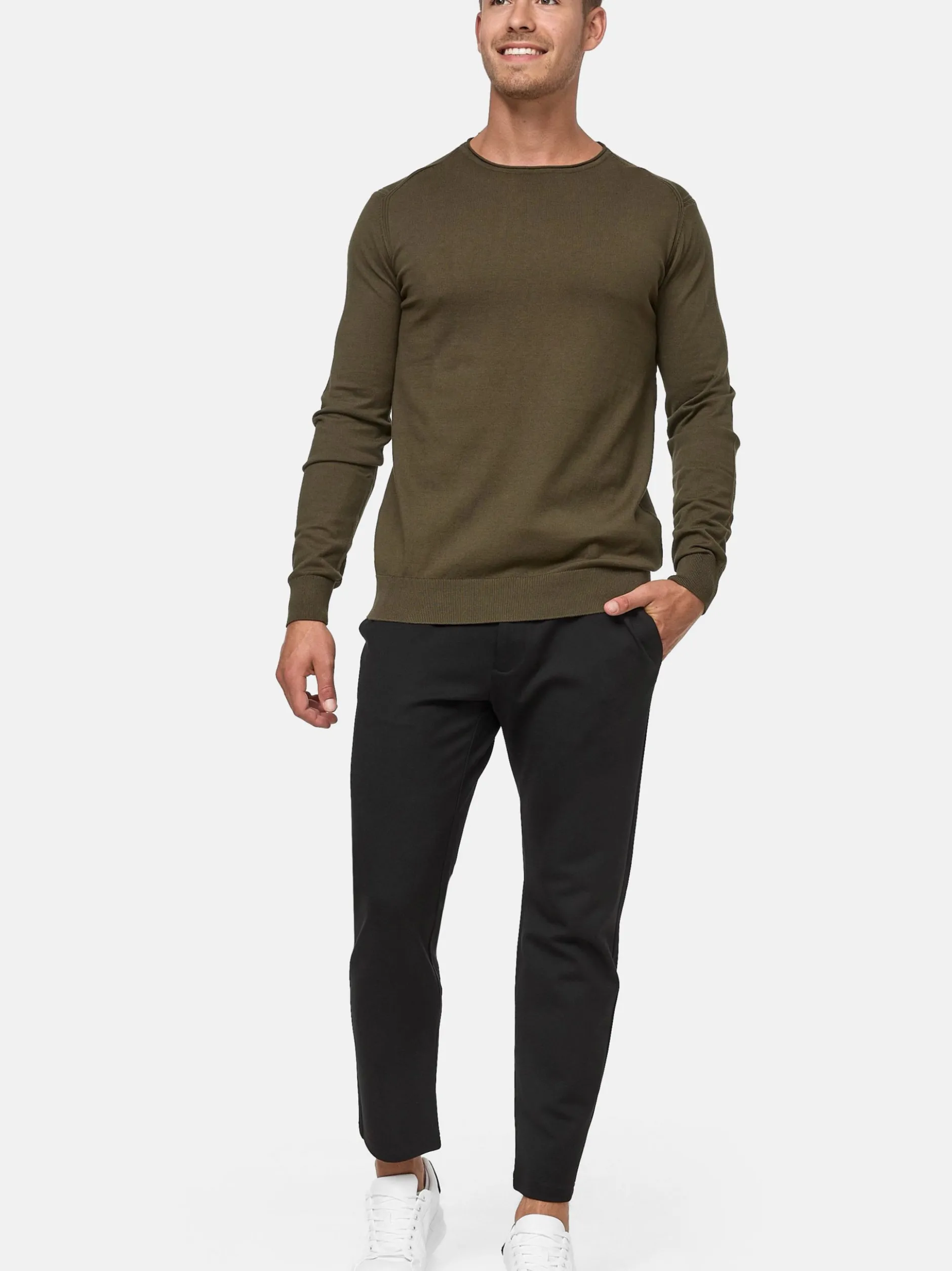 Indicode Herren Strickpullover - Gamal in khaki