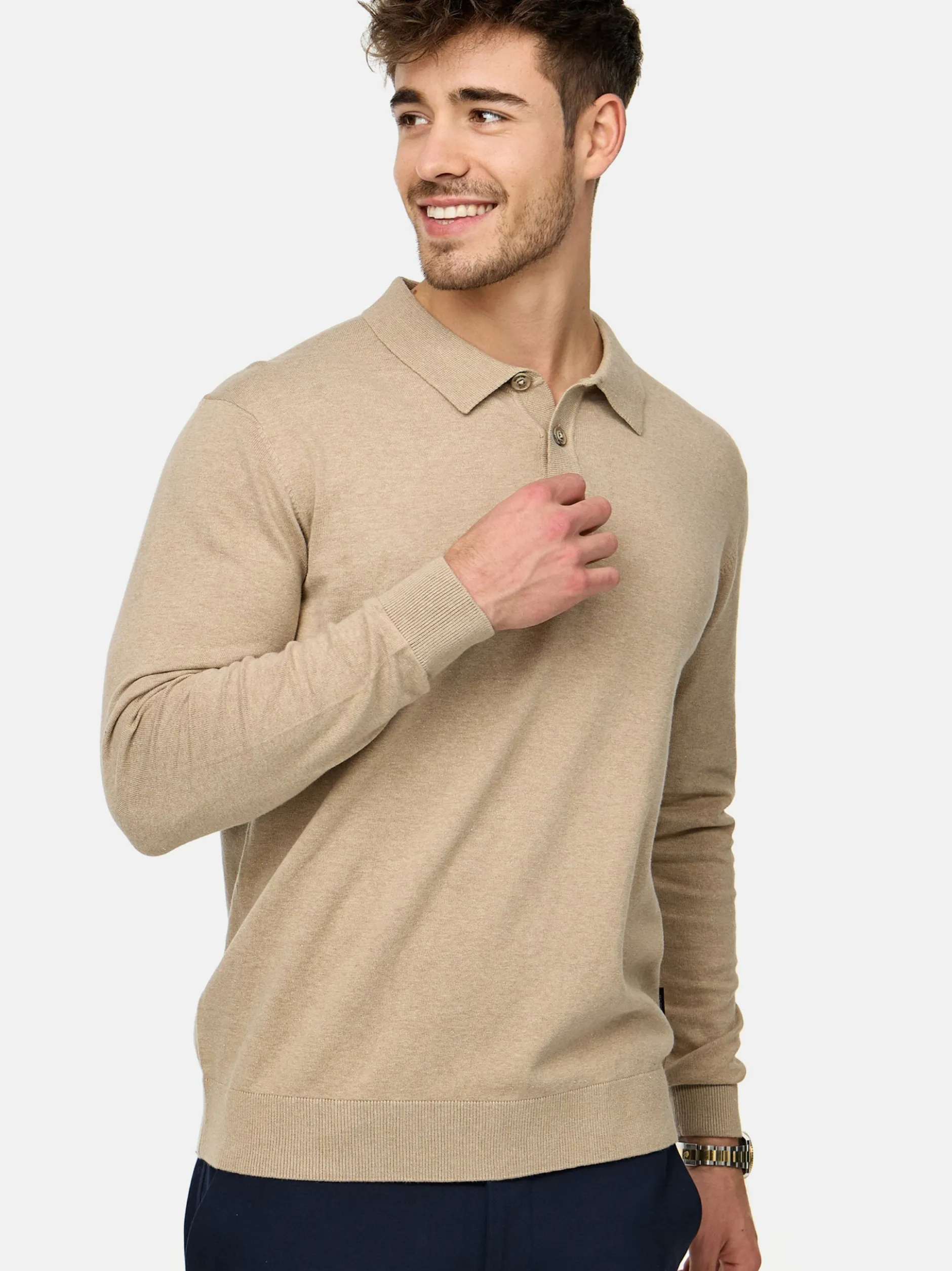 Indicode Herren Strickpullover - INChips in beige sand