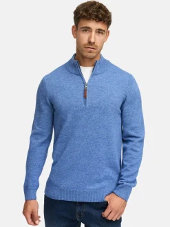 Indicode Herren Strickpullover - INMargous Half-Zip in blau