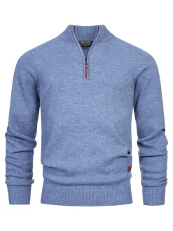 Indicode Herren Strickpullover - INMargous Half-Zip in blau