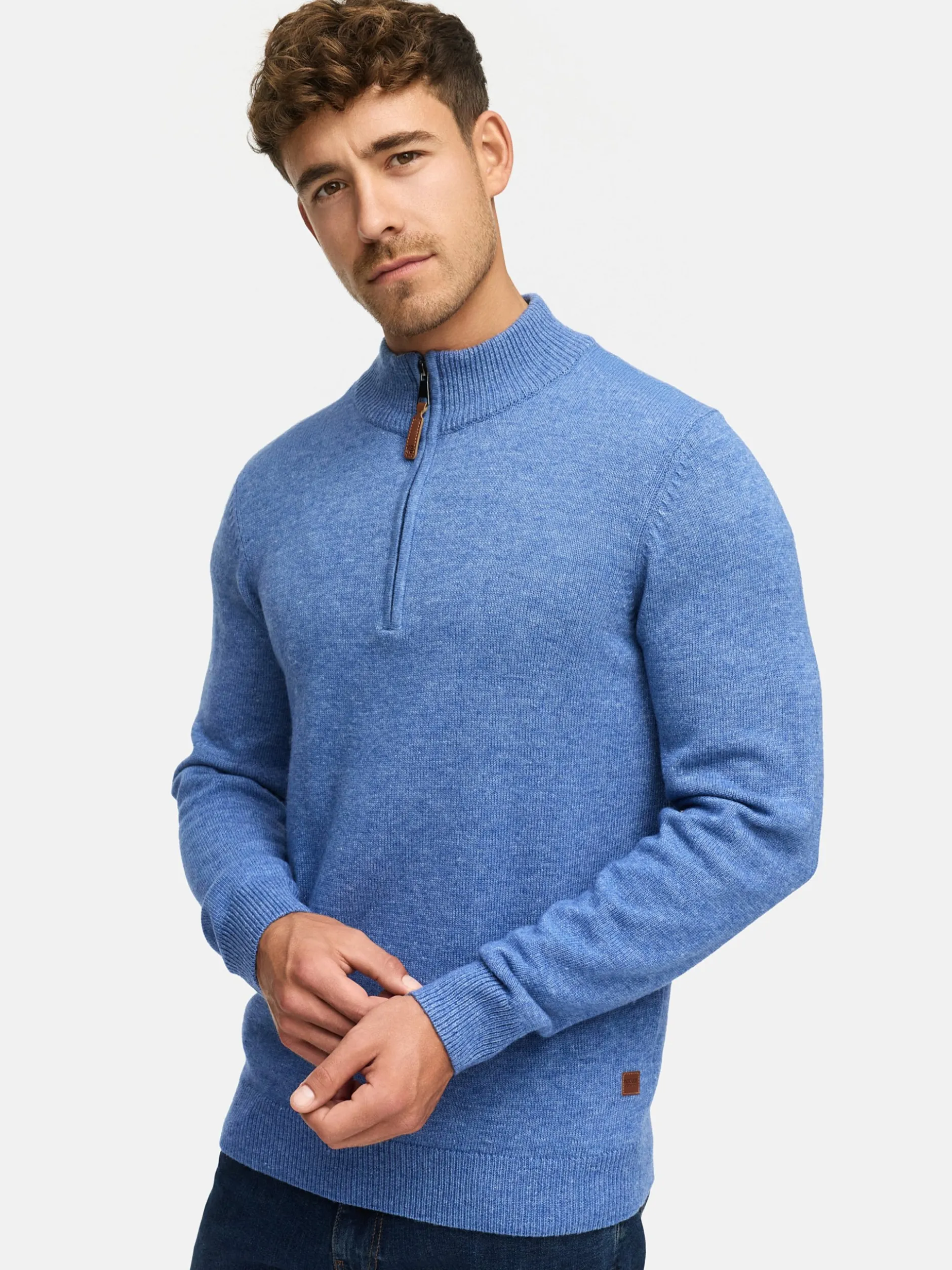 Indicode Herren Strickpullover - INMargous Half-Zip in blau