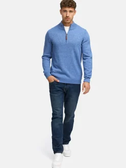 Indicode Herren Strickpullover - INMargous Half-Zip in blau
