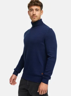 Indicode Herren Strickpullover - INMargous Roll Neck in blau