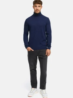 Indicode Herren Strickpullover - INMargous Roll Neck in blau