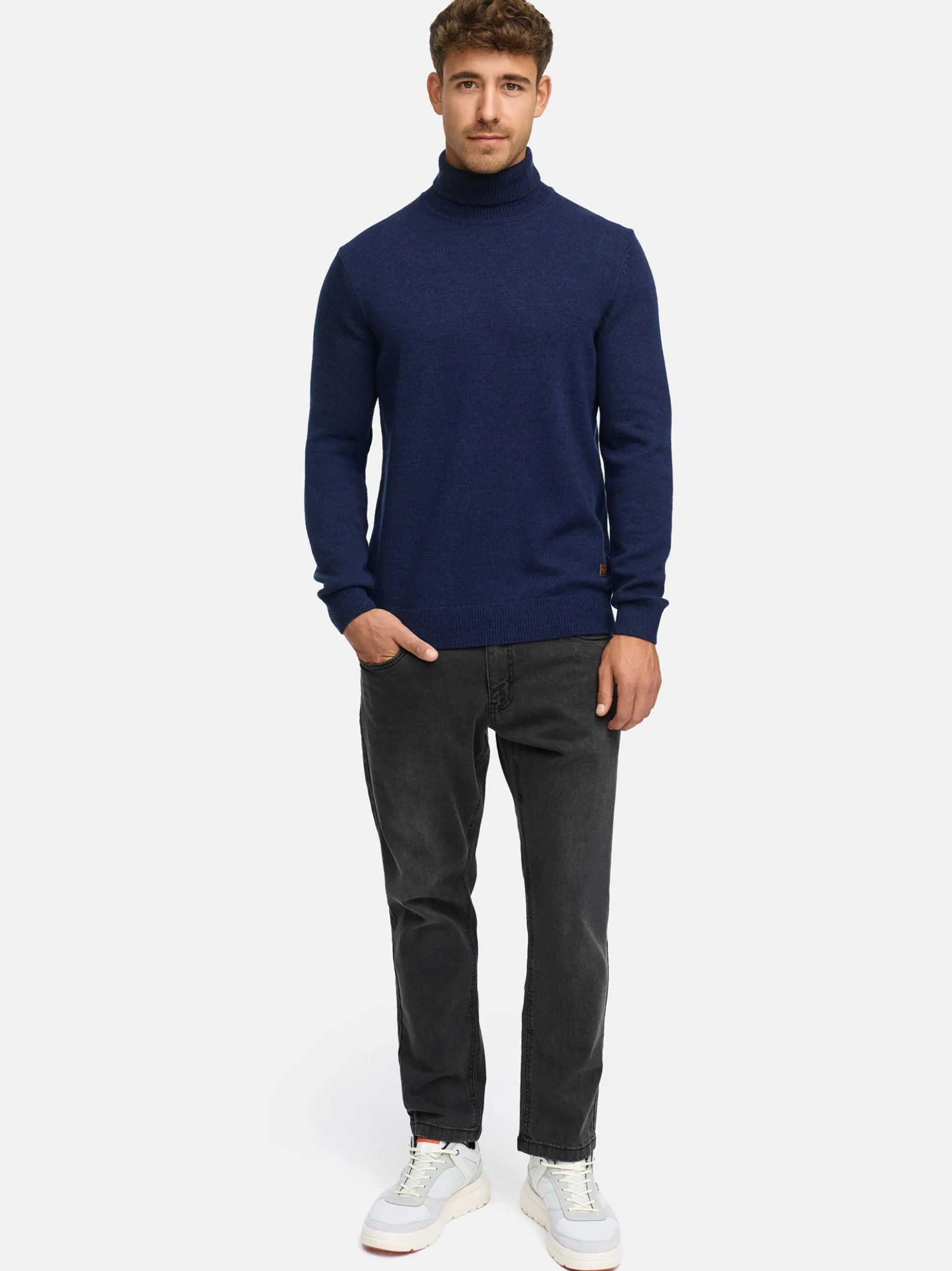 Indicode Herren Strickpullover - INMargous Roll Neck in blau