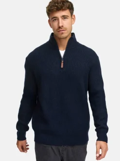 Indicode Herren Strickpullover - INPeace Half Zip in blau