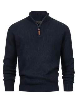 Indicode Herren Strickpullover - INPeace Half Zip in blau