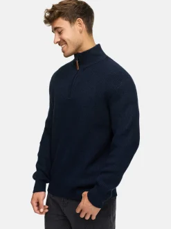 Indicode Herren Strickpullover - INPeace Half Zip in blau