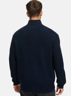 Indicode Herren Strickpullover - INPeace Half Zip in blau