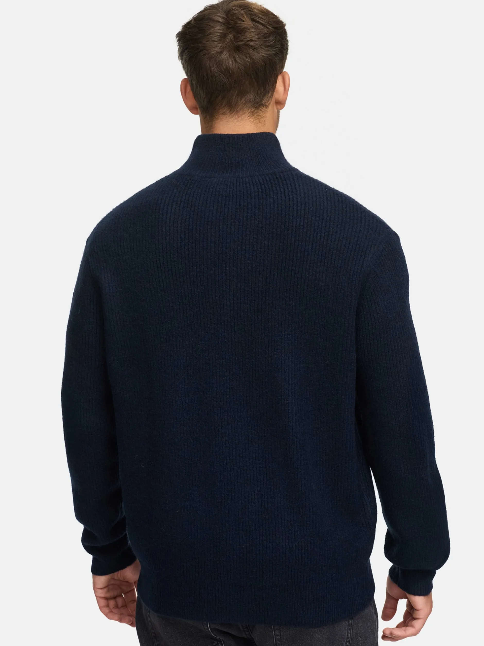 Indicode Herren Strickpullover - INPeace Half Zip in blau