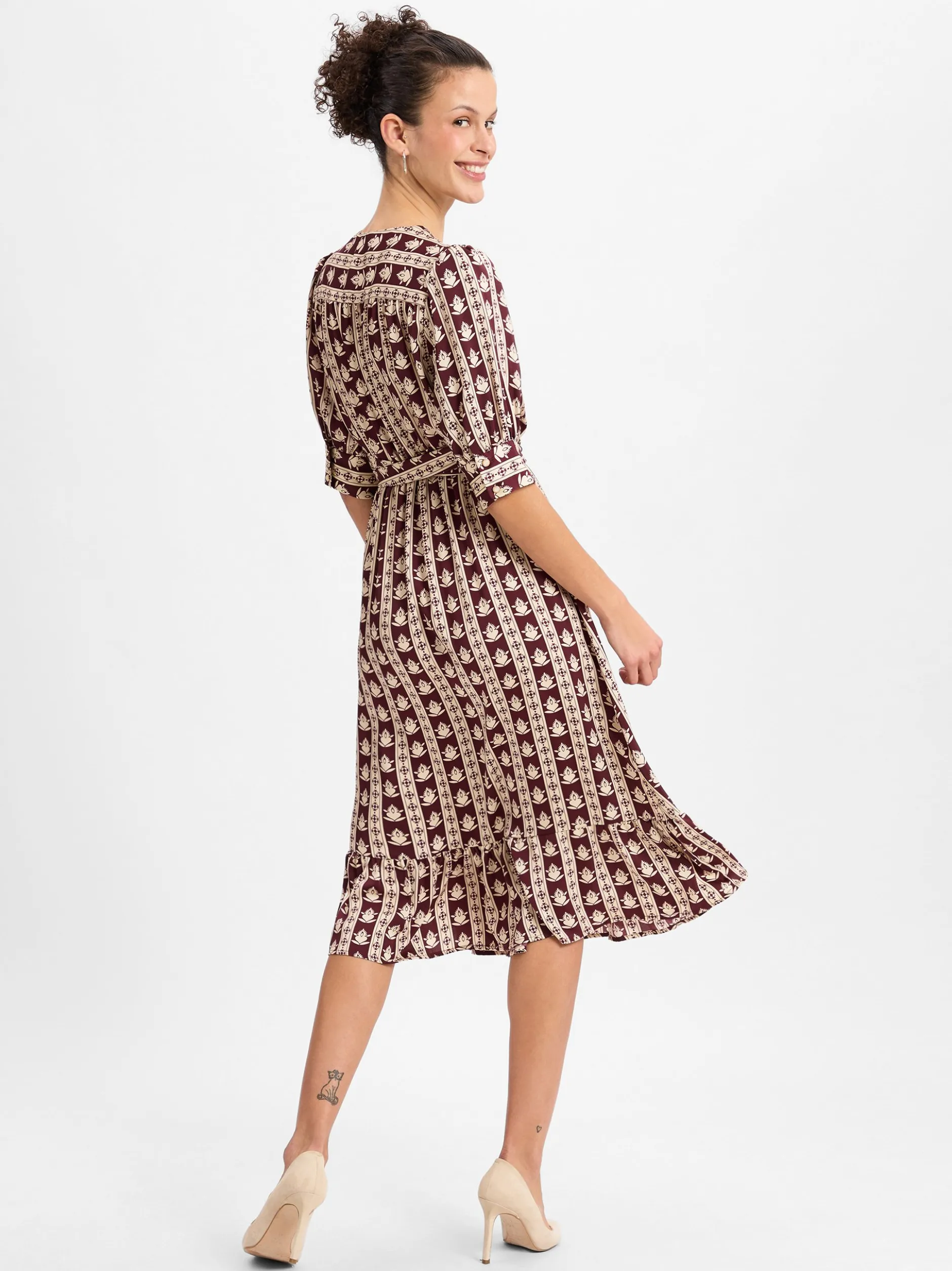 IPURI Damen Freizeitkleid in bordeaux beige
