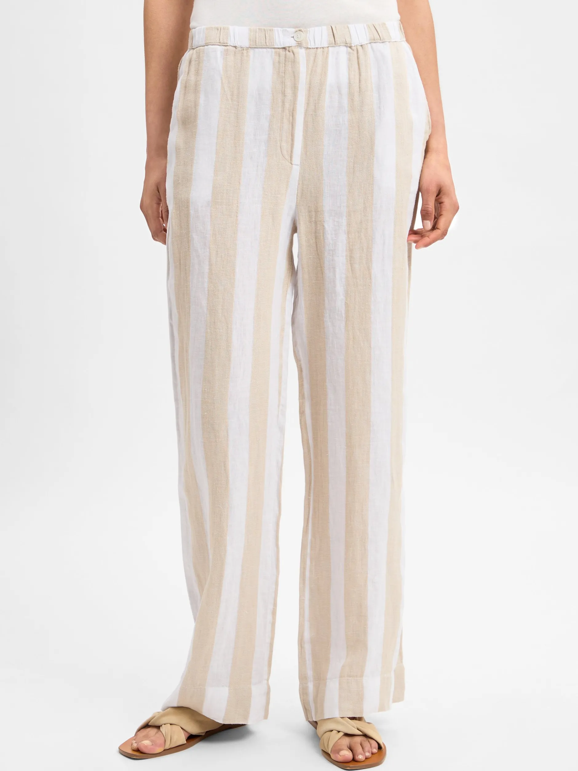 Ipuri Essentials Damen Stoffhose aus Leinen in melange weiß