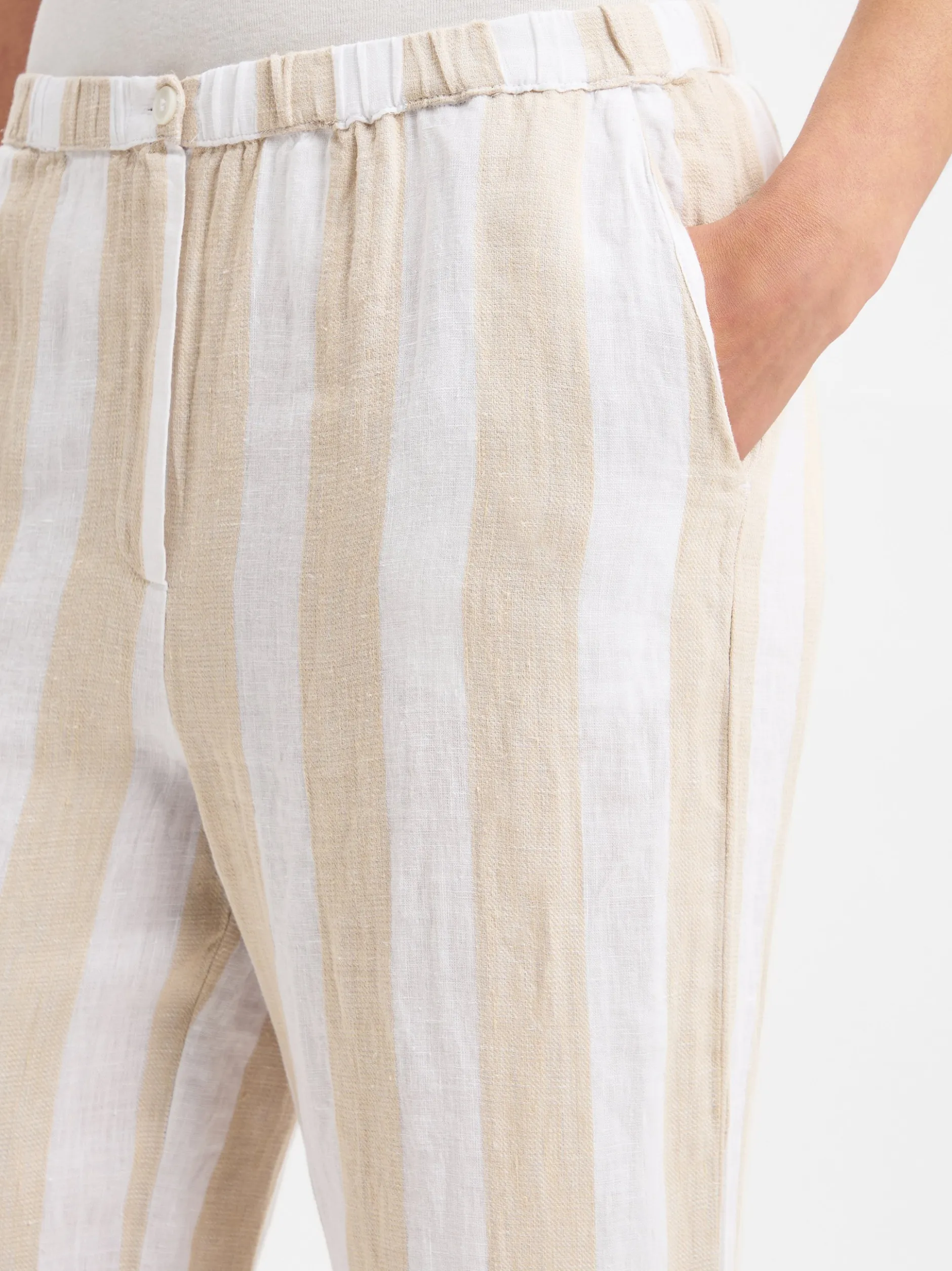 Ipuri Essentials Damen Stoffhose aus Leinen in melange weiß