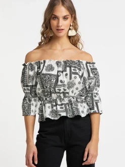 IZIA Damen Carmenbluse in schwarz - Ausschnitt: Carmen