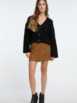 IZIA Damen Cropped Strickjacke in schwarz
