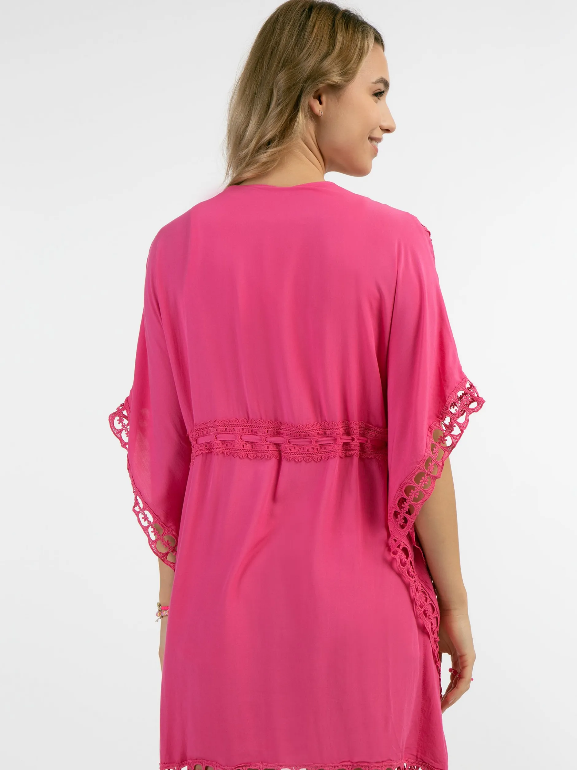IZIA Damen Kimono mit Lochspitze in pink - Länge: mittel