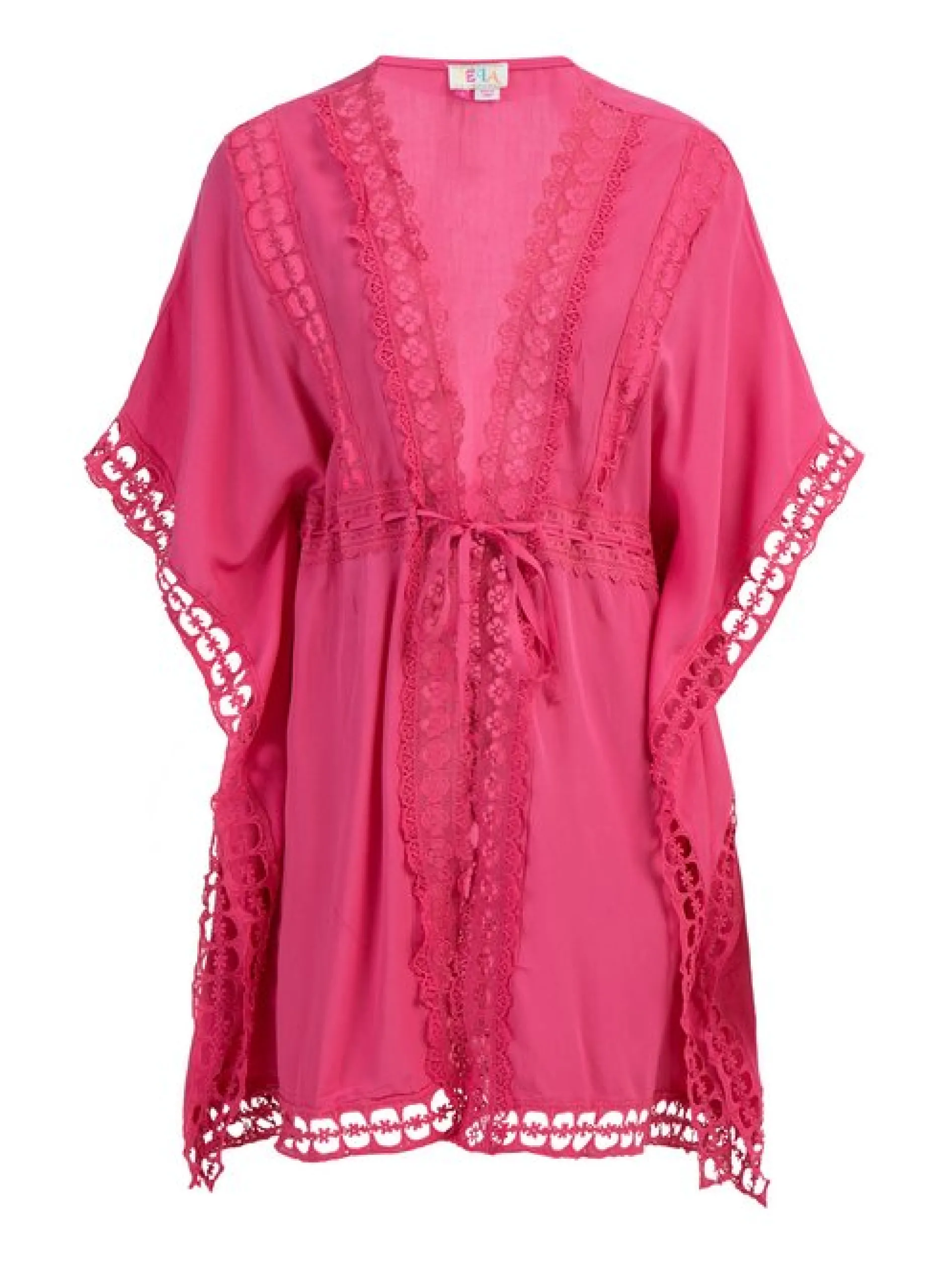 IZIA Damen Kimono mit Lochspitze in pink - Länge: mittel