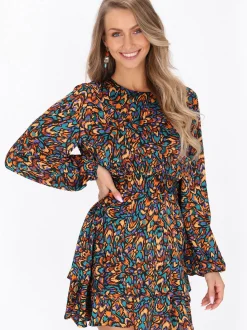 IZIA Damen Kleid in mehrfarbig - Ausschnitt: Rundhals
