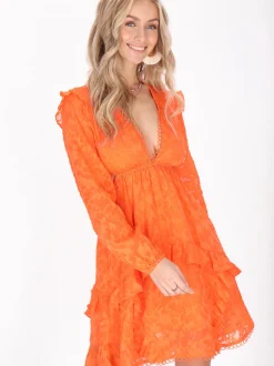 IZIA Damen Kleid in orange - Länge: mittel