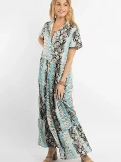 IZIA Damen Kleid kurzarm maxi in mehrfarbig