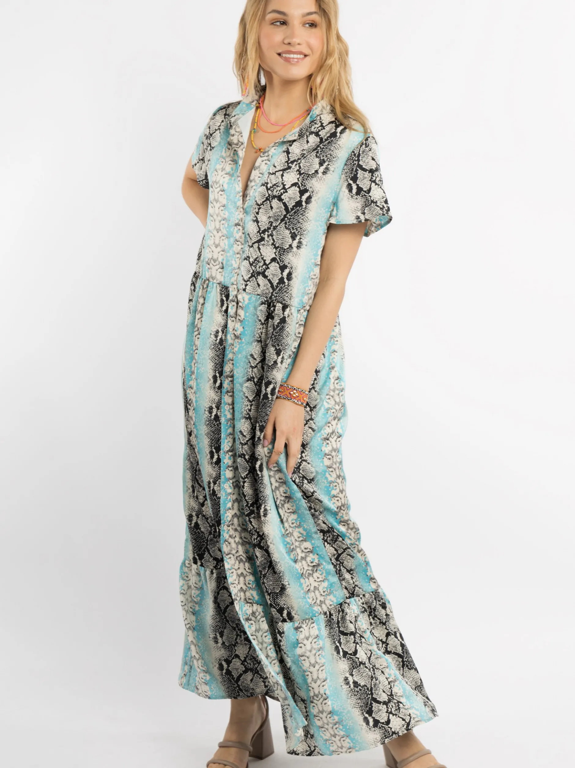 IZIA Damen Kleid kurzarm maxi in mehrfarbig