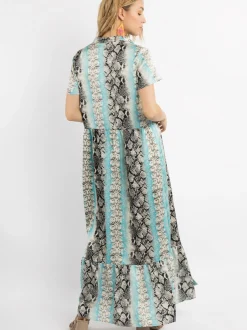 IZIA Damen Kleid kurzarm maxi in mehrfarbig