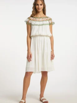 IZIA Damen Kleid mit Blumenspitze in weiß