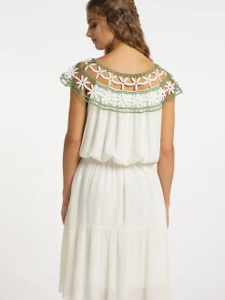 IZIA Damen Kleid mit Blumenspitze in weiß
