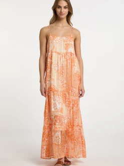 IZIA Damen Maxikleid in orange - Ausschnitt: Karree
