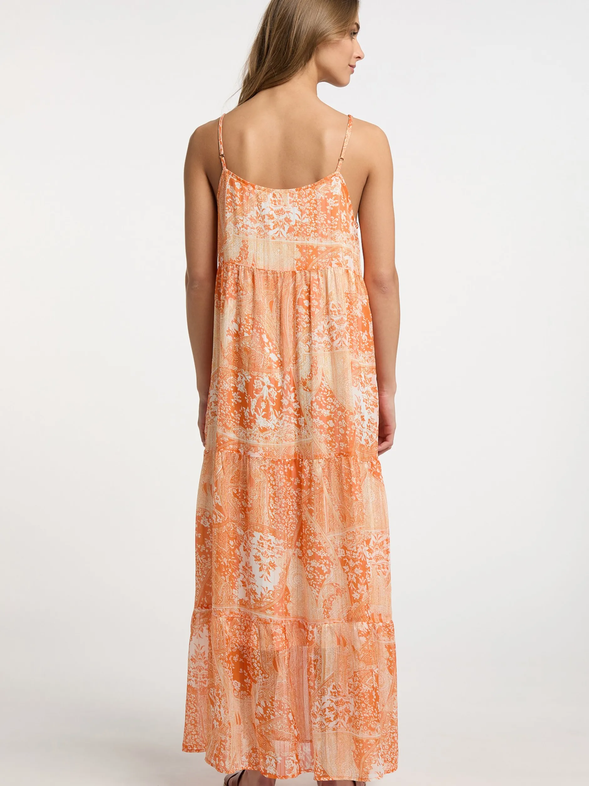 IZIA Damen Maxikleid in orange - Ausschnitt: Karree
