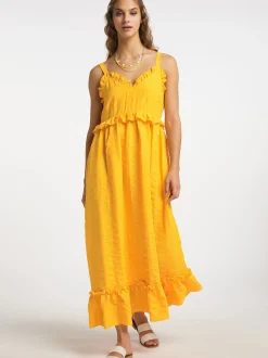 IZIA Damen Maxikleid in orange - Länge: mittel