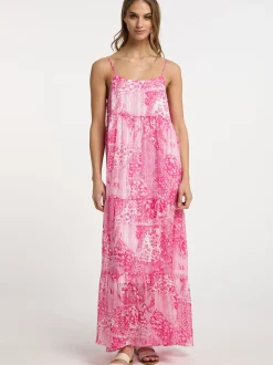 IZIA Damen Maxikleid in pink - Ausschnitt: Karree