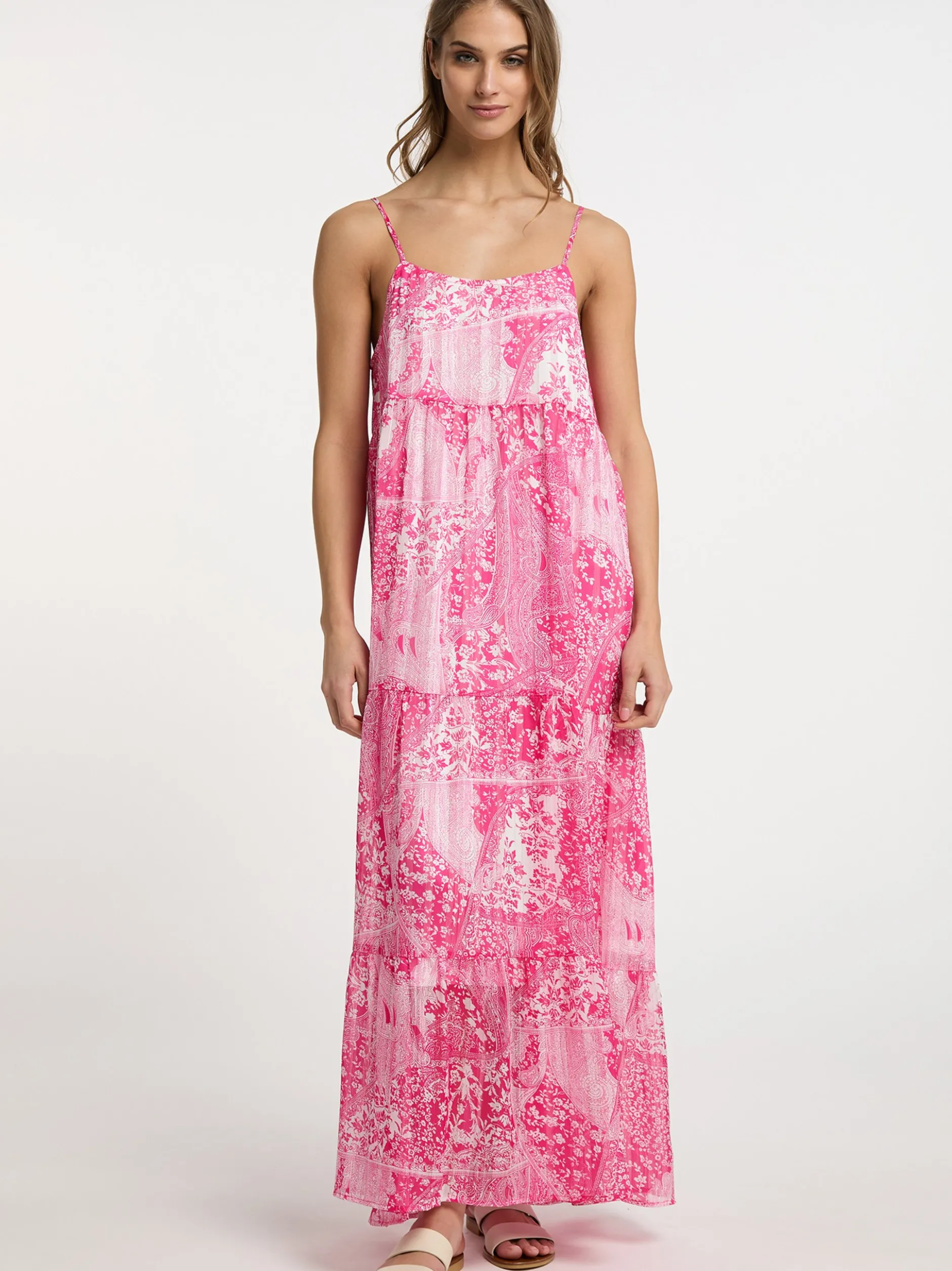 IZIA Damen Maxikleid in pink - Ausschnitt: Karree