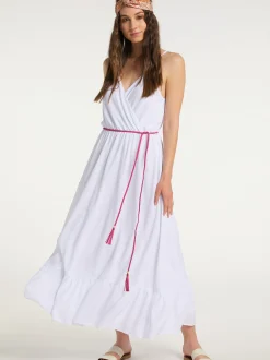 IZIA Damen Maxikleid in weiß - Ausschnitt: V-Ausschnitt
