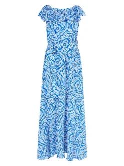 IZIA Damen Maxikleid mit Print in blau - Länge: mittel