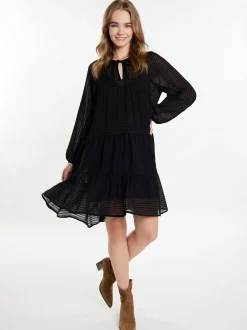IZIA Damen Midikleid im Streifendesign in schwarz