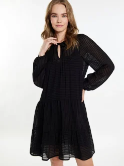 IZIA Damen Midikleid im Streifendesign in schwarz