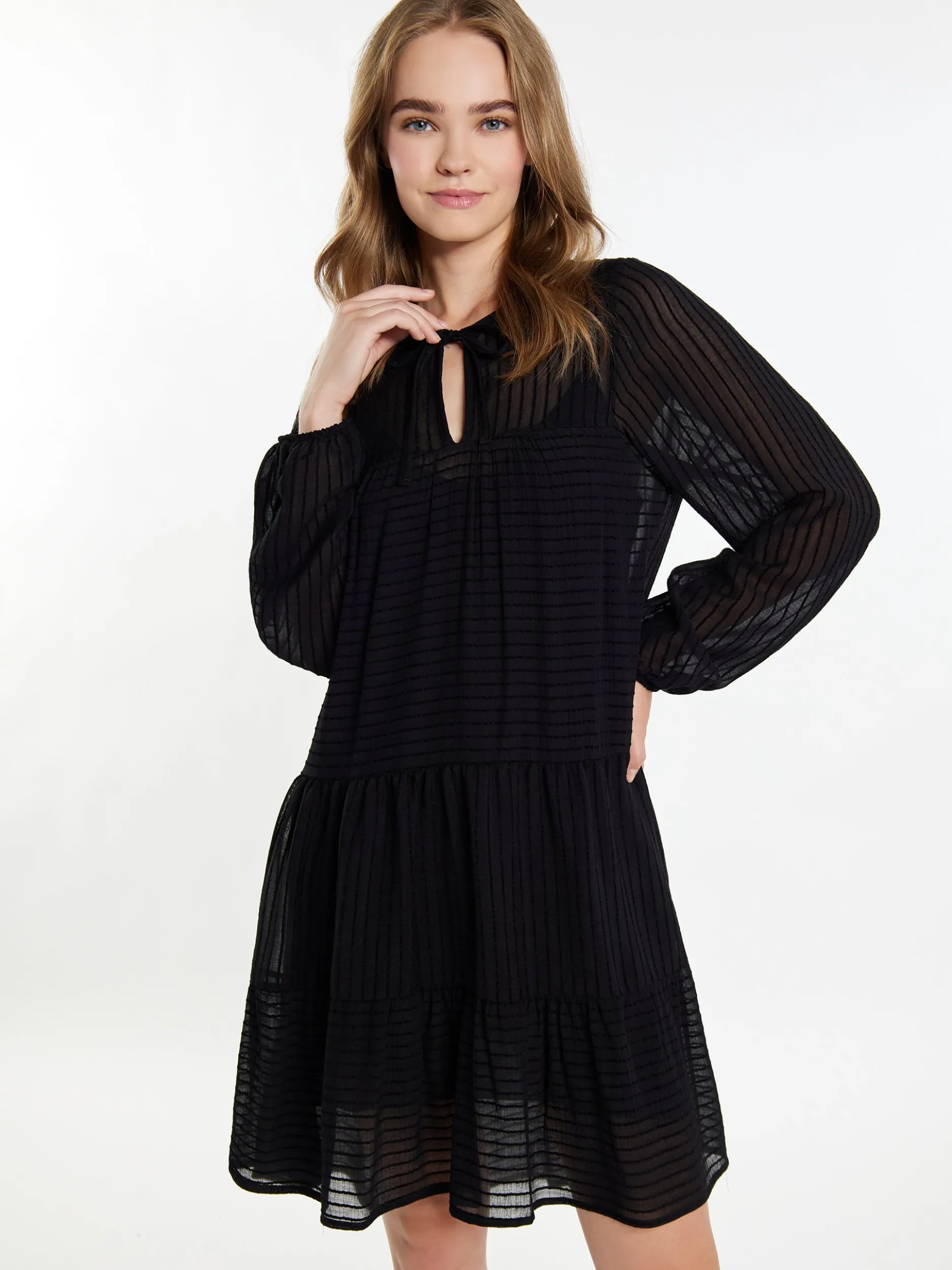 IZIA Damen Midikleid im Streifendesign in schwarz